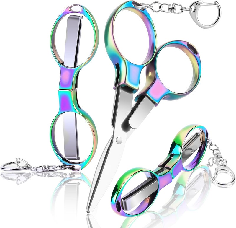 Hapdream 3 Pcs Folding Stainless Steel Portable Mini Badge Scissors with 3 Keychains, Safety Foldable Pocket Travel Small Scissors All Purpose for Nurse Accessories, Travel, Office, Craft, Sewing, Home (Color) - Image 1